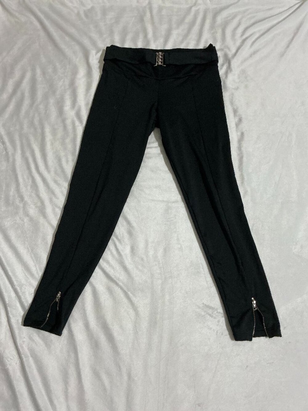 Tissini Black Leggings Size XL With Belt and Zippers